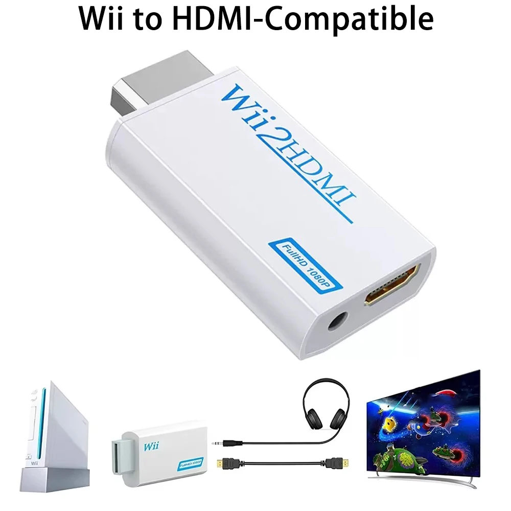 Wii to HDMI-Compatible Converter 1080P Full HD Adapter Connector 3.5mm Video Audio for PC HDTV Monitor Wii2HDMI-Compatible 720P