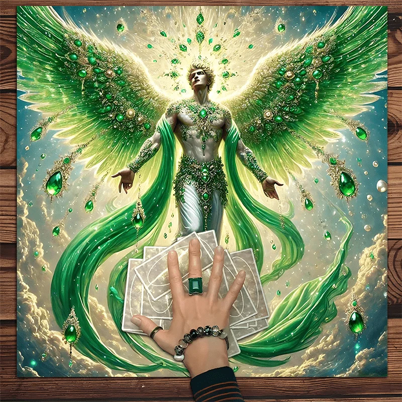 50/75cm Green Emerald Angel Tarot Altar Cloth Velvet Mystical Spiritual Art Square Table Cloth Divination Witchcraft Decor Mat