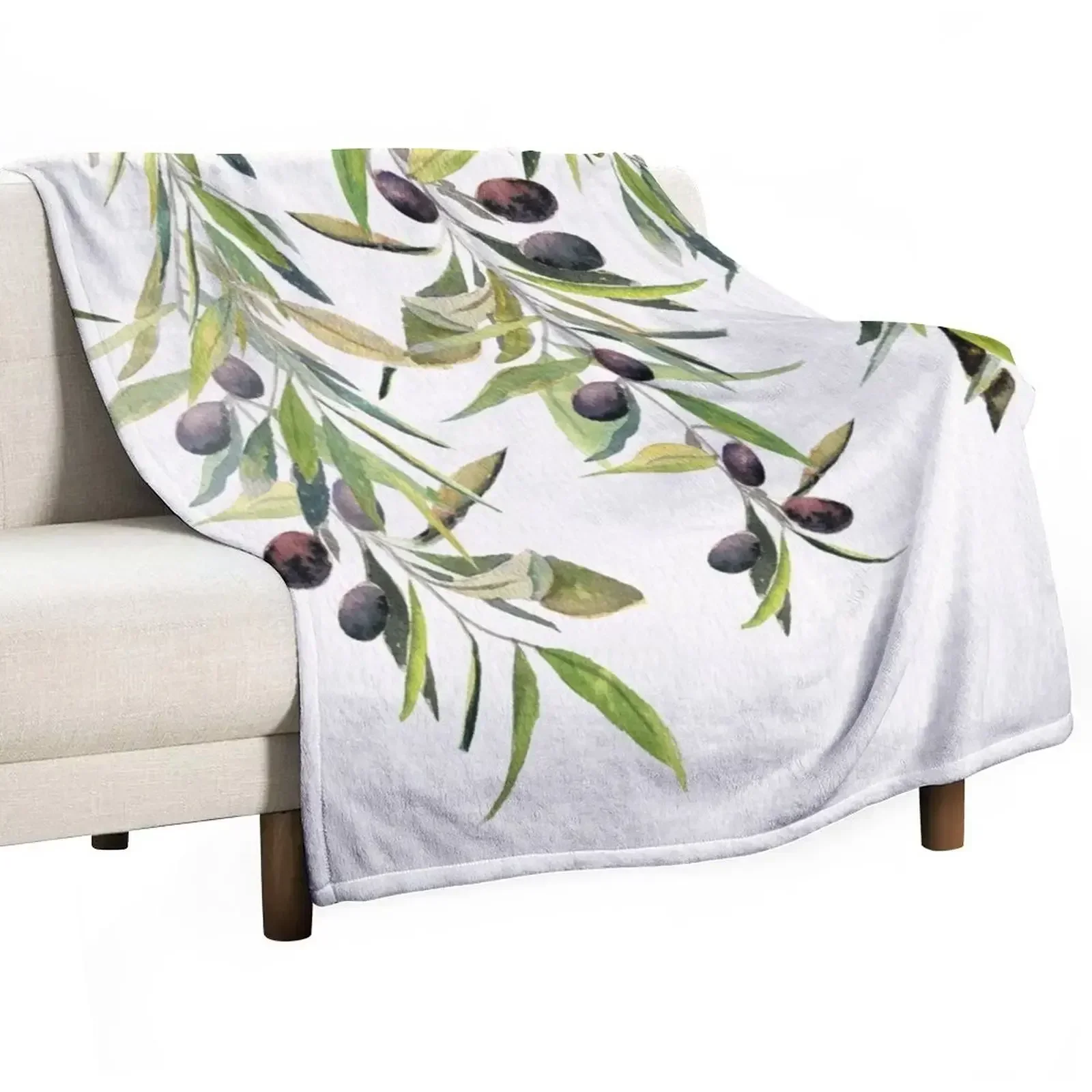 

Olive Branch Watercolor Throw Blanket decorative Luxury Designer warm for winter Flannels Blankets