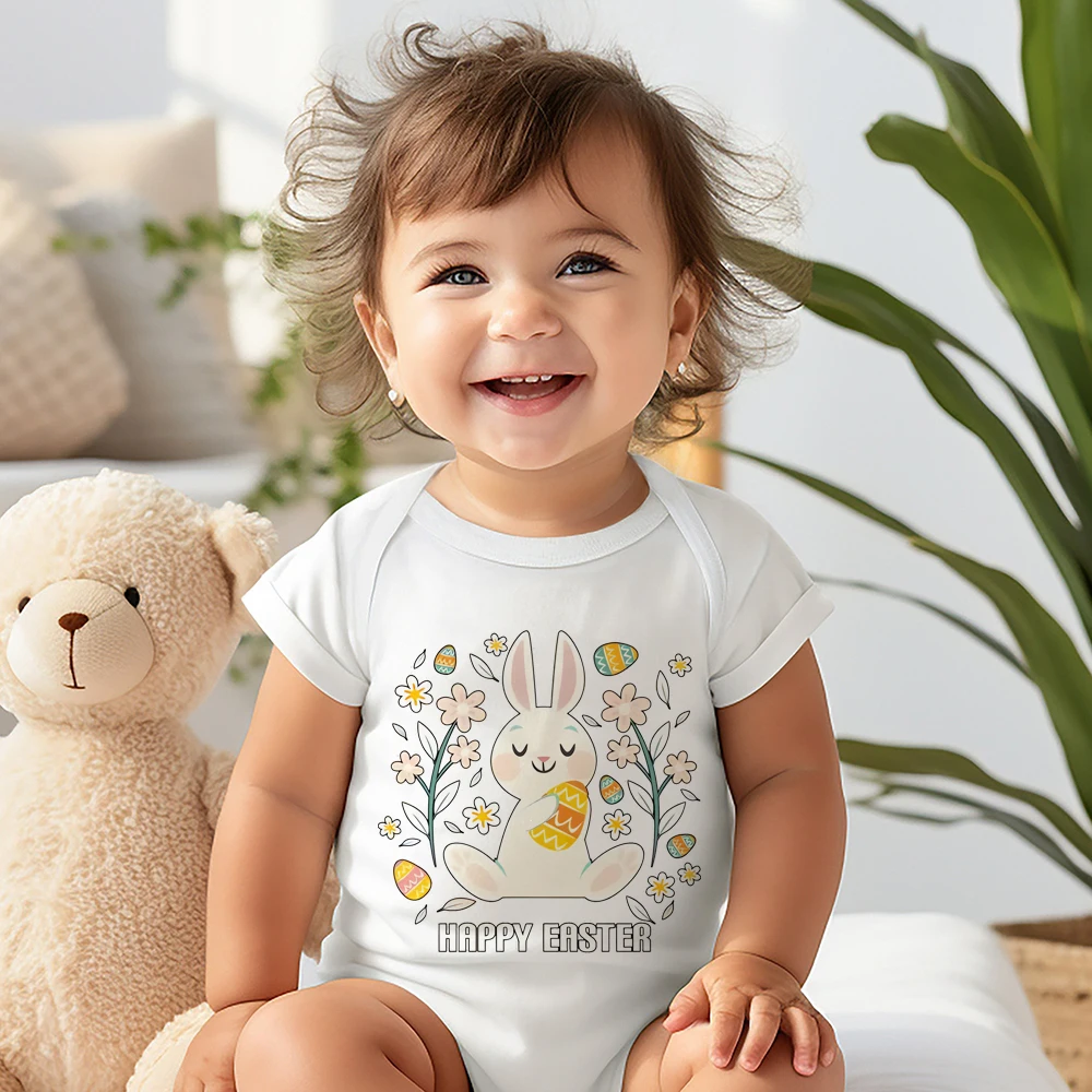 

Happy Easter Girl Boy Baby Romper Lovely Casual Infant Bodysuit Summer Short Sleeve Crew Neck Jumpsuit Easter Baby Gifts