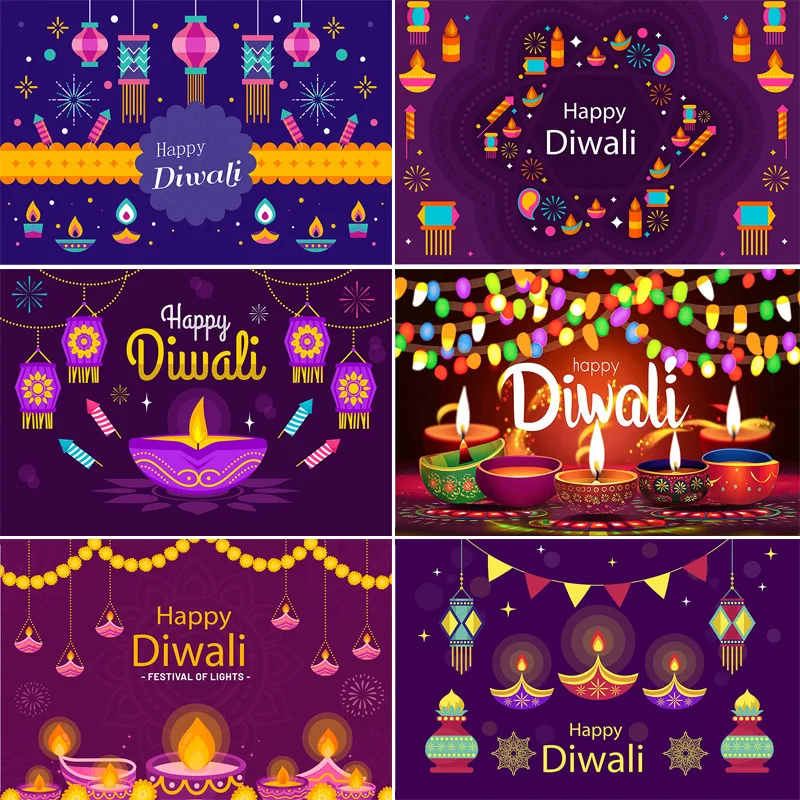 

Indian Pooja Diwali Photography Backdrops India Traditional Deepavali Candle Marigold Wedding Birthday Background DI02