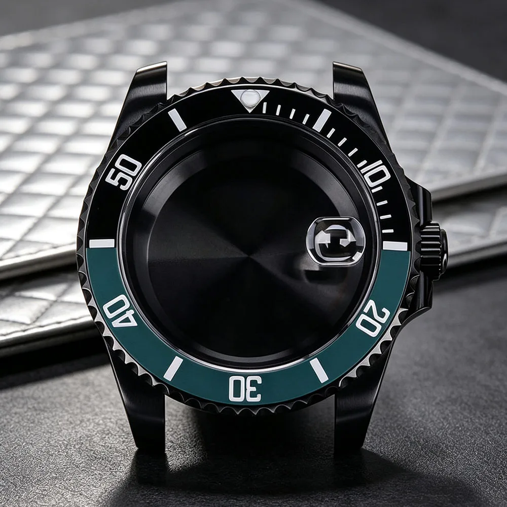 40MM Diver Watch Case Black Men Fit NH35 NH36 NH34 NH70 8215 ETA 2824 PT5000 Sapphire Glass Waterproof For SUB Submariner Bezel