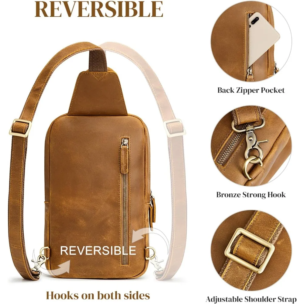 حقيبة كروس جلدية كلاسيكية للجنسين، حقيبة نهارية من الجلد الطبيعي للسفر في الهواء الطلق والاستخدام اليومي #5