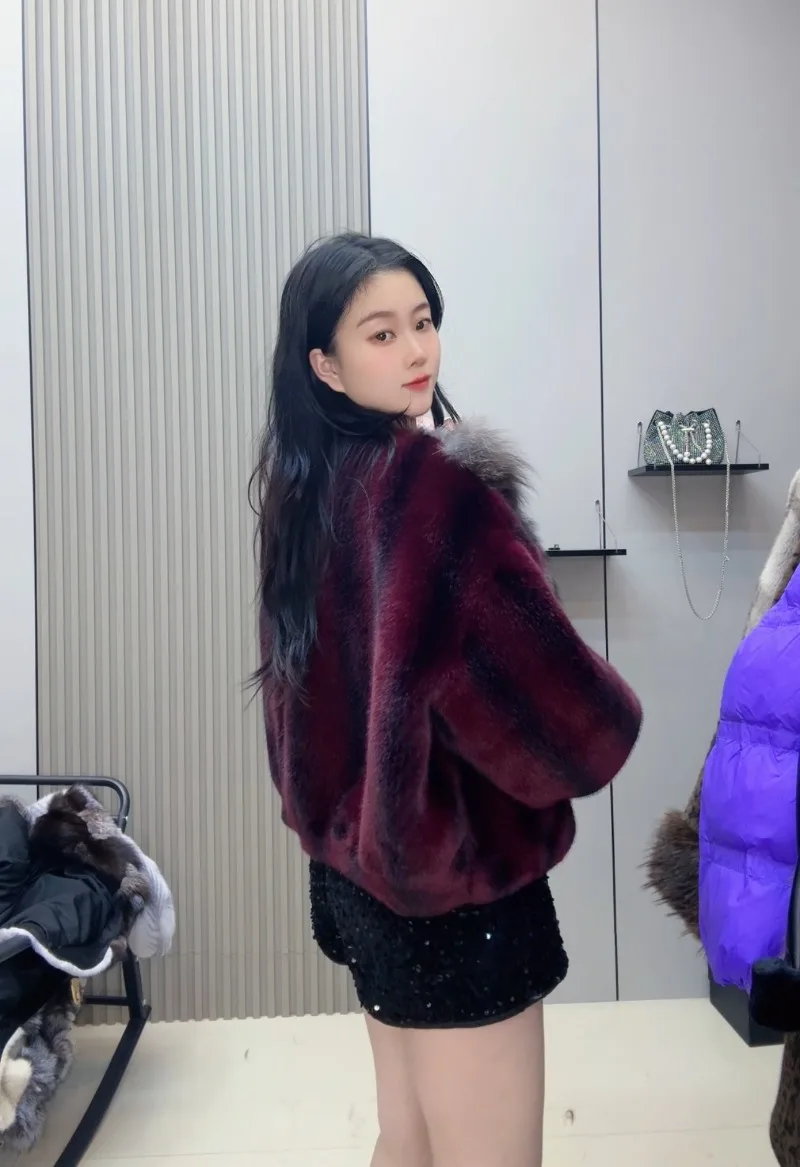 2025 Winter New Cross Pattern Fox Fur Collar Short Exquisite Jacket Fashionable Casual Woolen Coat Outerwear For Women's Clothes