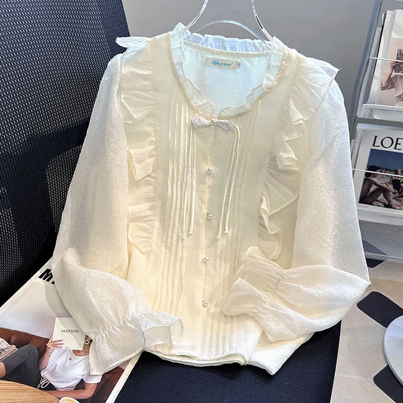 

Женская блузка-рубашка, новая элегантная рубашка-рубашка с длинным рукавом и рюшами, блузка, женские топы, блузки, рубашки Blusas Para Mujer Q545