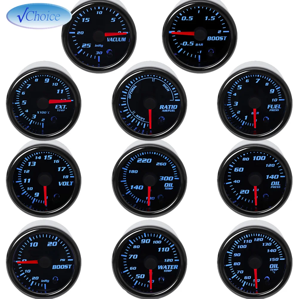 7 Colors LED Dual Display 2" 52mm Boost/Water/Volt/Air Fuel Ratio/EGT/Tachometer/Oil Temp/Oil Pressure RPM Car Gauge Auto Meter