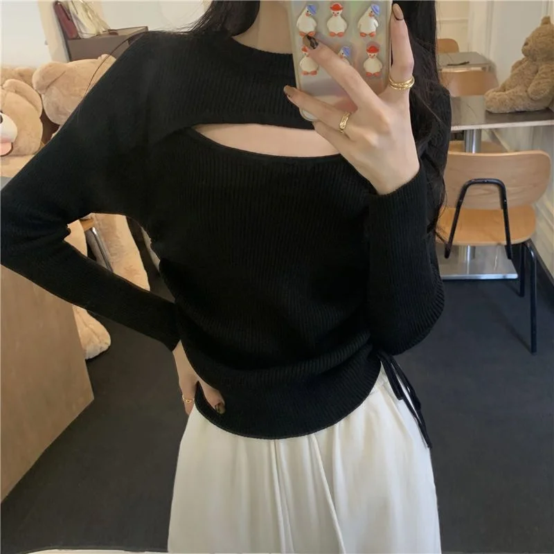 

Soft Glutinous Sweater Base Shirt Women Autumn Winter Design Double Drawstring Knitted Top