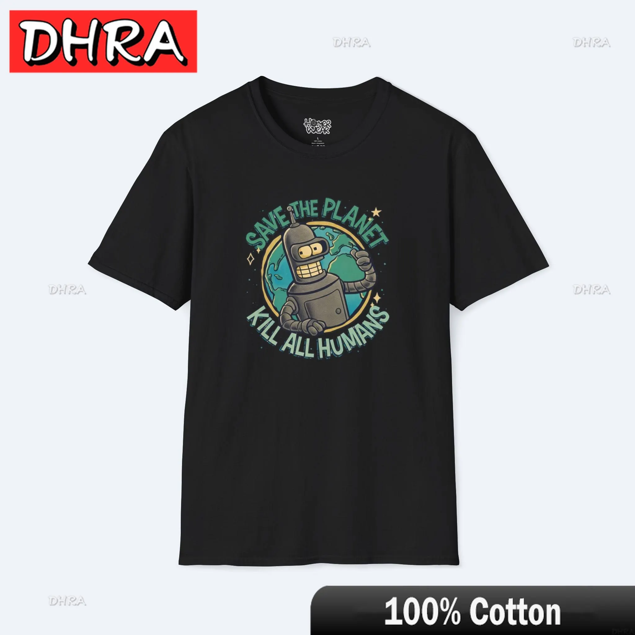 Retro Robot Earth T-Shirt Funny Eco Quote Cotton Short Sleeve Unisex Vintage Sci-Fi Graphic Top