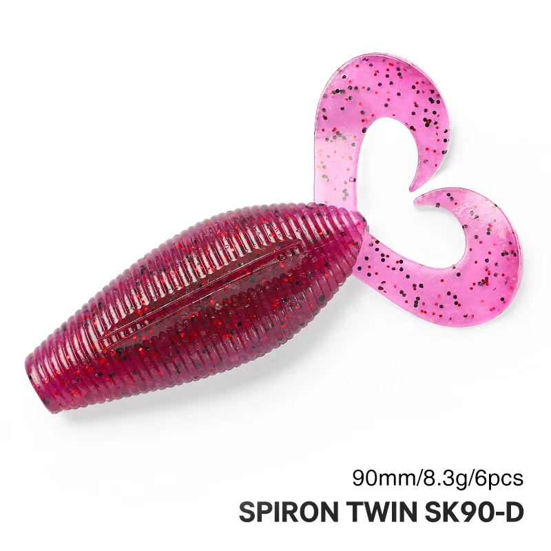 TSURINOYA Twin Tail Soft Worm SPIRON TWIN 3.5in/90mm 8.5g 6 stuks Vislok Aas Zout+Garnalen Kunstmatige Baars Snoek Zachte Rubber