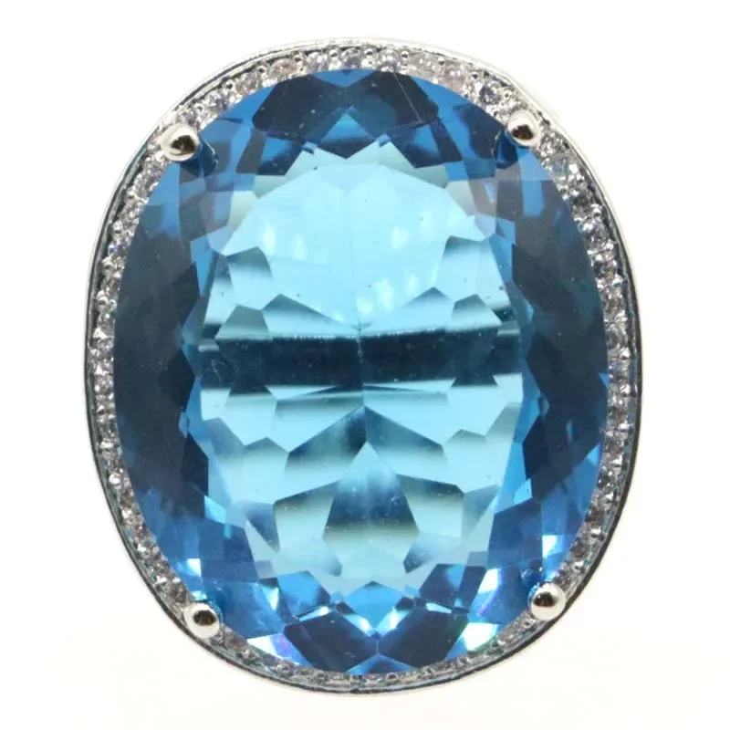 Buy 4 Get 1 Free 25x21mm SheCrown Unique Big Gemstone London Blue Topaz CZ Dating Silver Rings Many Sizes 6-11