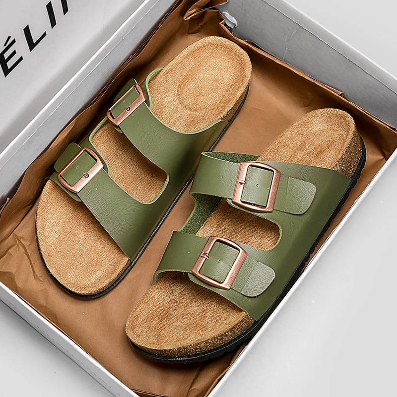 Klasyczne unisexowe kapcie męskie, wygodne letnie buty korkowe dla mężczyzn, sandały outdoorowe z mikrofibry, rozmiary plus size 36-46