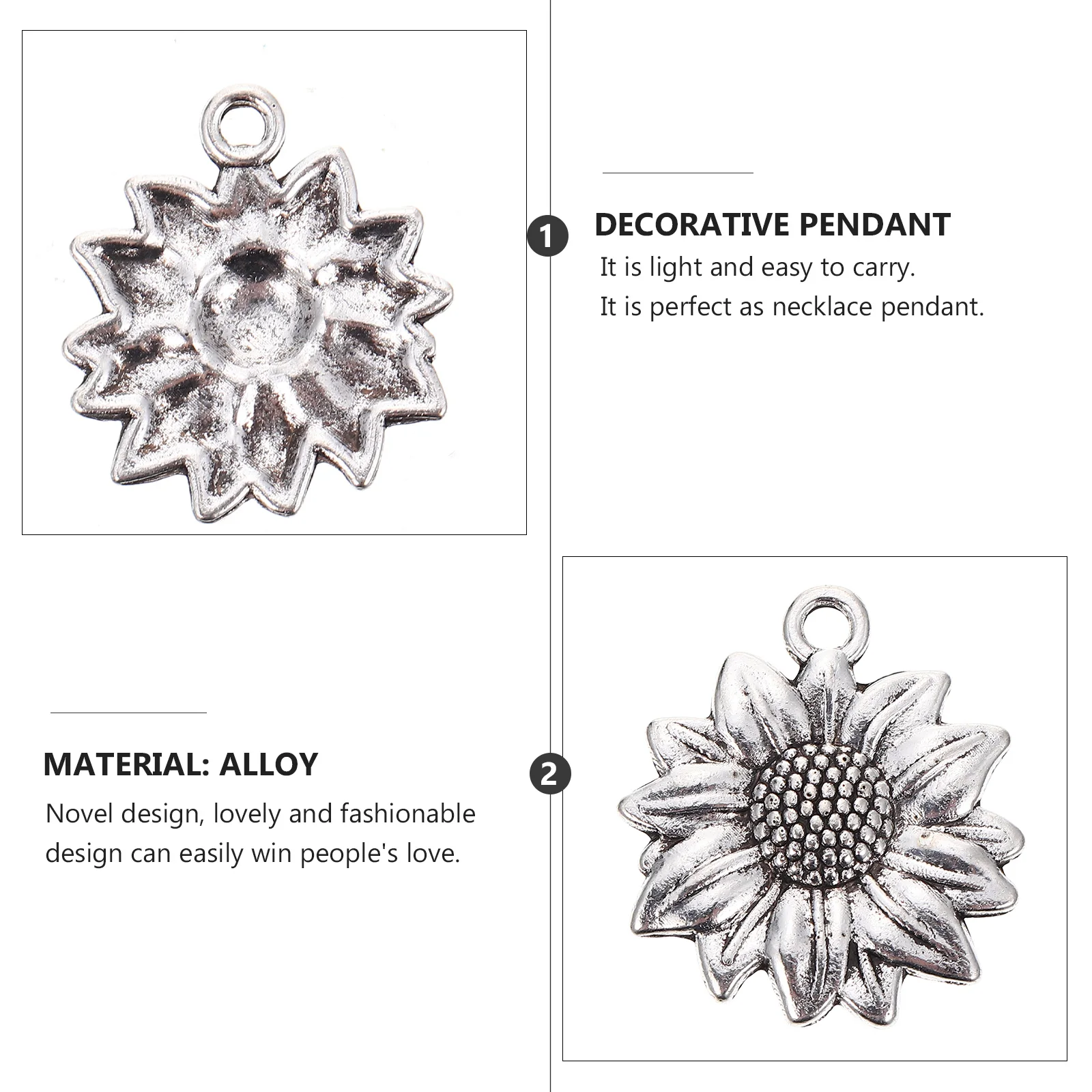 

100 Pcs Alloy Sunflower Charms Beaded Pendant for DIY Jewelry Sterling Silver Necklace Earring Findings Metal Accessories