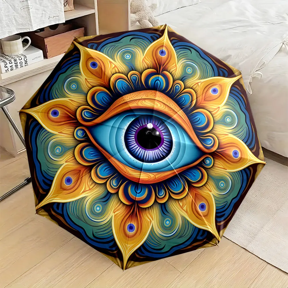 1PC Ethereal Eye Design Umbrella with Vibrant Colors Print 8 Iron Ribs Folding Umbrella Auto-Open Fashion Sunshade