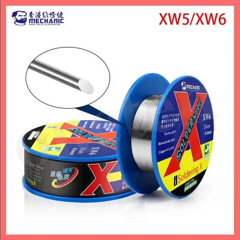 

MECHANIC XW5 XW6 0.5/0.6mm 50g 138℃ Low Melting Point Lead-free High Purity Solder Wire Suitable for Phone Repair Soldering Tool