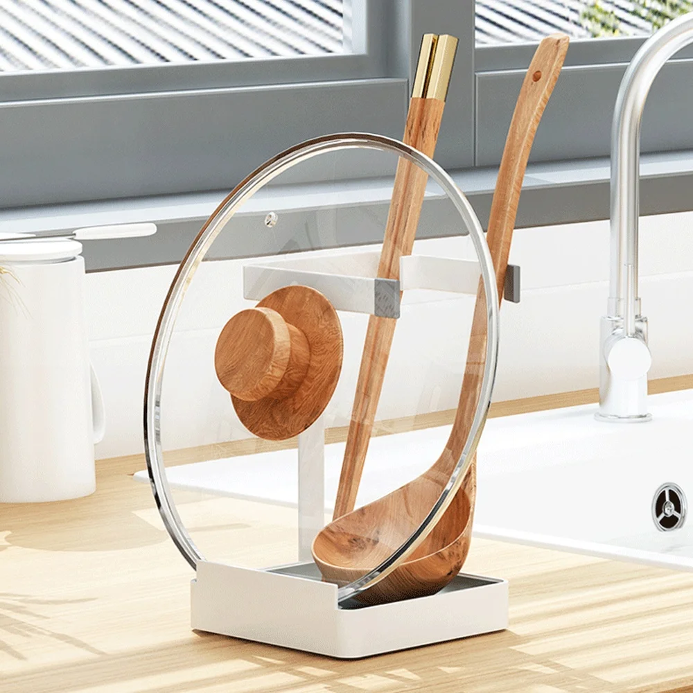 Kitchen storage rack, removable plastic water receiving tray, pot lid rack, spoon rack, simple storage rack