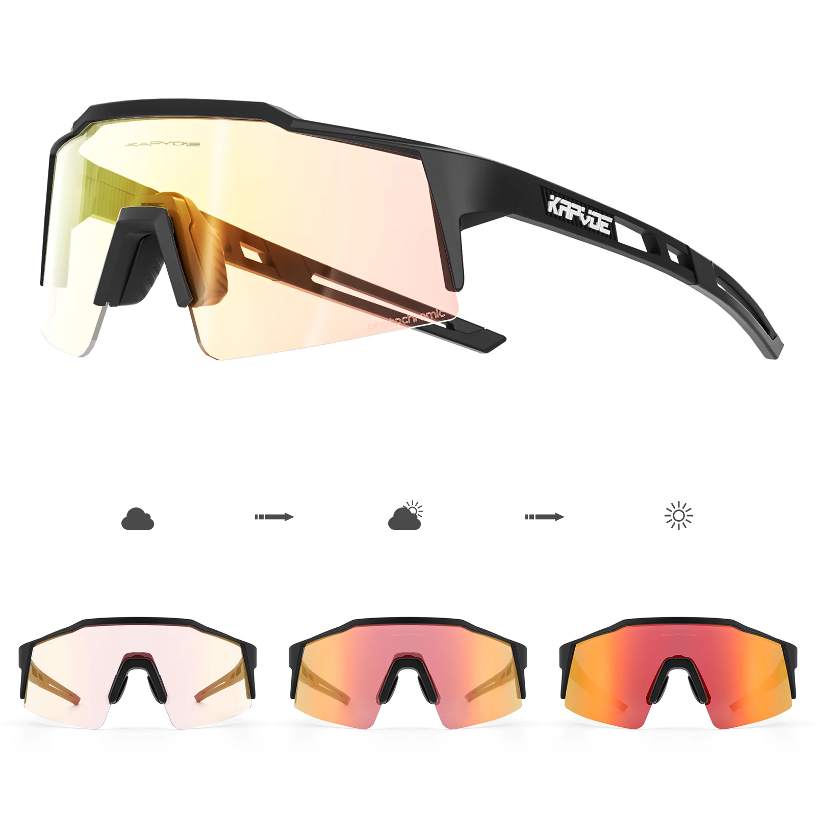 Kapvoe Outdoor Photochromic Cycling Sunglasses for Men Cycl Glasses Mountain Bicycle Goggles Women Sports Running UV400 Eyewear