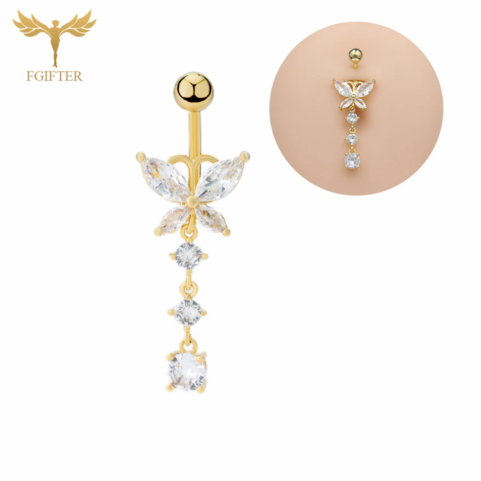 

CZ Zircon Butterfly Pendant Dangle Belly Button Rings 14G Stainless Steel Navel Piercing Jewelry Sexy Women Body Accessories