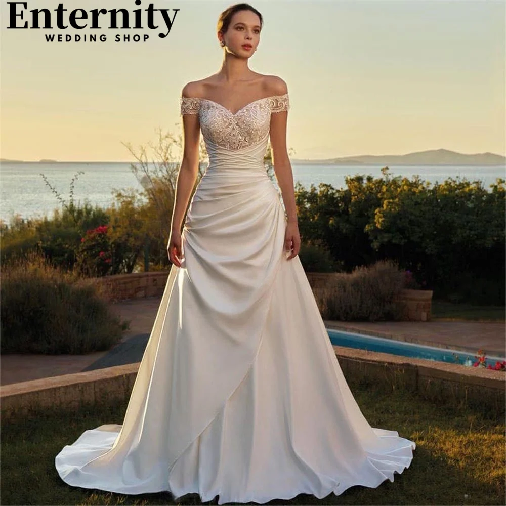 

A Line Customized Wedding Dress Button Off The Shoulder Bridal Dress Charming Applique Sexy Bridal Gown 2024 Vestidos De Novi