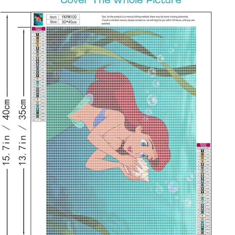1 peça ariel a pequena sereia 5d diy kit de pintura diamante broca completa, princesa dos desenhos animados cena subaquática com concha, cristal rh
