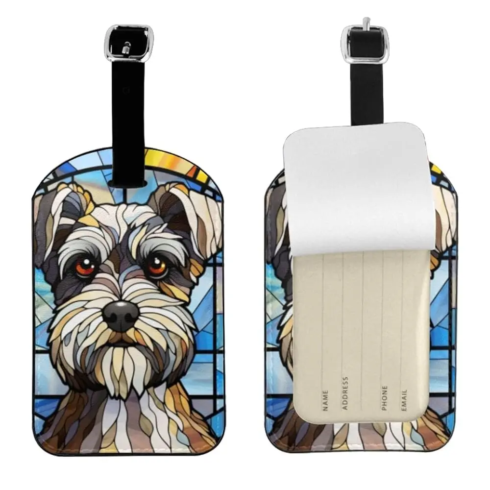 

Бирки для багажа с изображением шнауцера, кожаные именные бирки для чемоданов/сумок, подарок для женщин, мужчин, детей, любителей собак, милые бирки для чемоданов