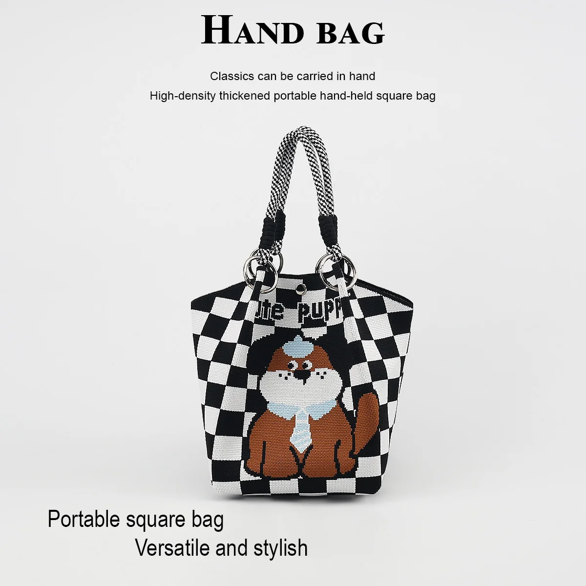Women's handbag with cute cartoon patterns, equipped with a detachable safety clasp, made of durable polyester fabric that is lightweight and foldable, suitable for work, commuting, casual outings, and beach trips, ver