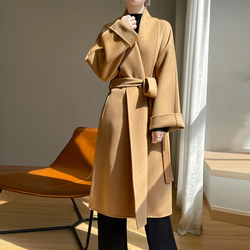 

Double sided cashmere coat for women, mid to long style, autumn and winter new style, slim fit and slimming, woolen coat, wool