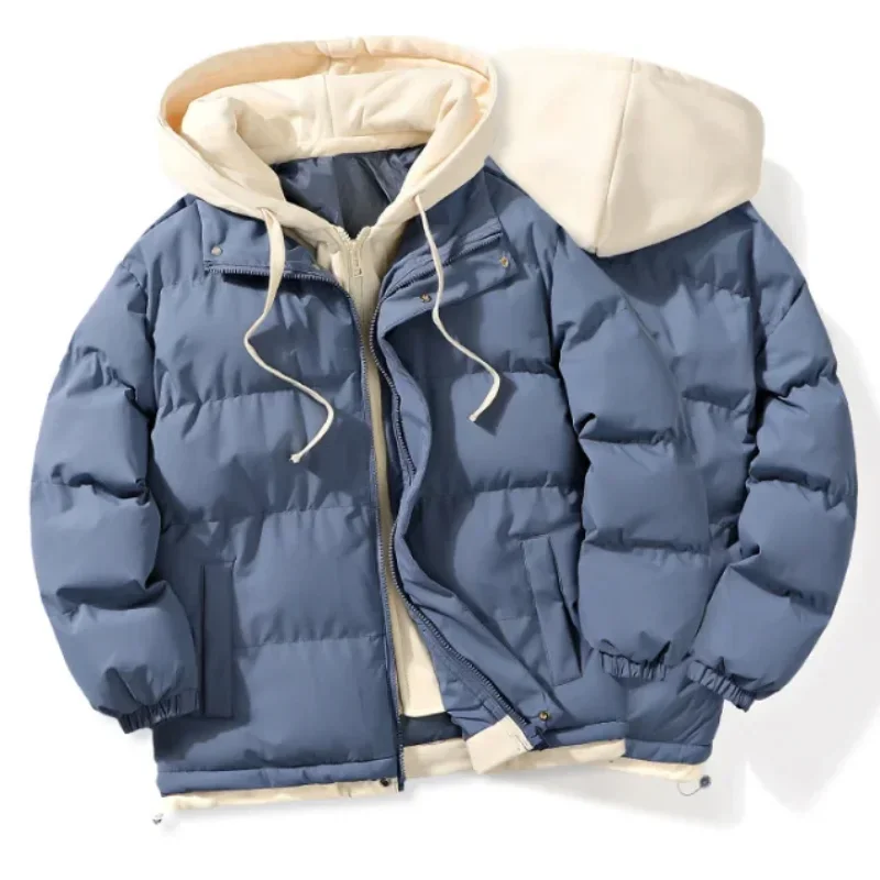 

New Solid Color Hooded Collar Men Parka Winter Casual Male Windbreak Cotton Padded Down Jacket Warm Thick Mens Outwear Parkas