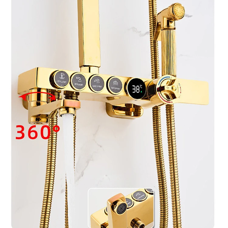 Ouro termostática digital sistema de chuveiro do banheiro quente e fria torneira do banho acessórios parede munted dourado digital chuveiro conjunto torneiras