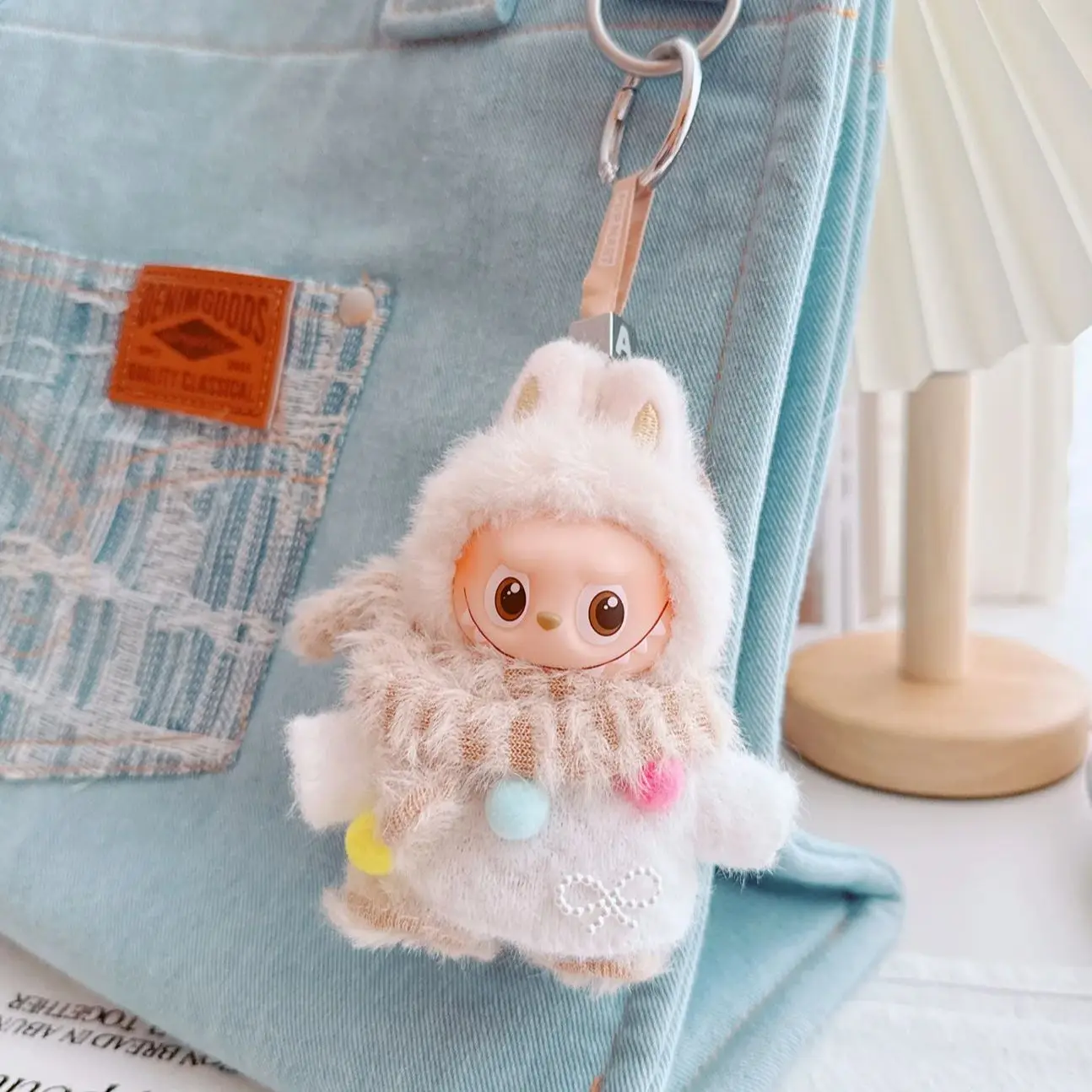 

Suitable For 10cm Labubu 4.0 Doll Clothing Set Including White Sweater Brown Pants And Scarf for Holiday Party Wear