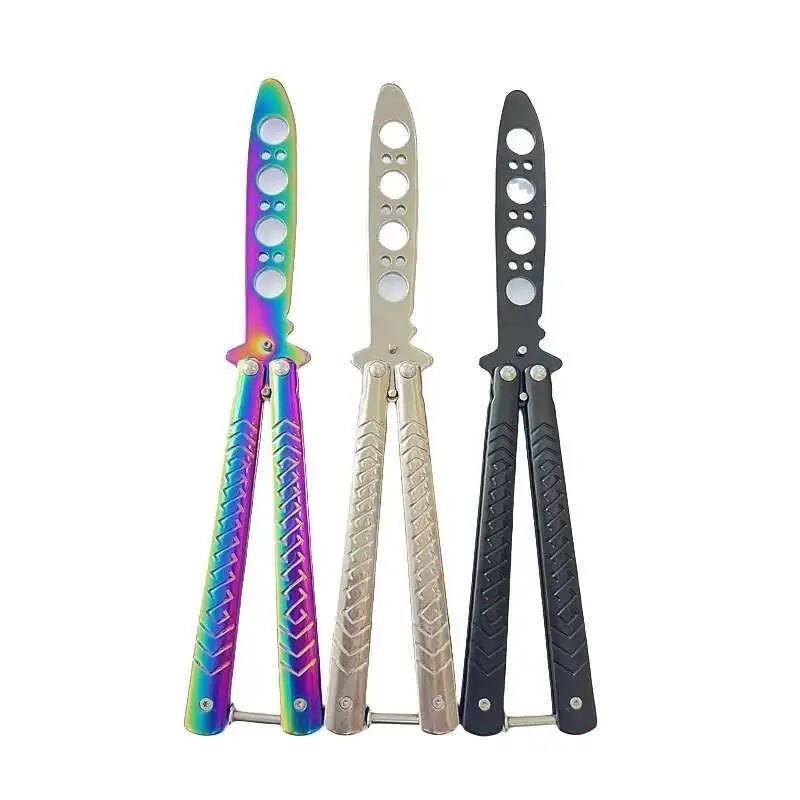 Fish scale handle Foldable Knife Stainless Steel Practice Training Butterfly  Knife  CSGO Balisong Training Tool Practice Knife