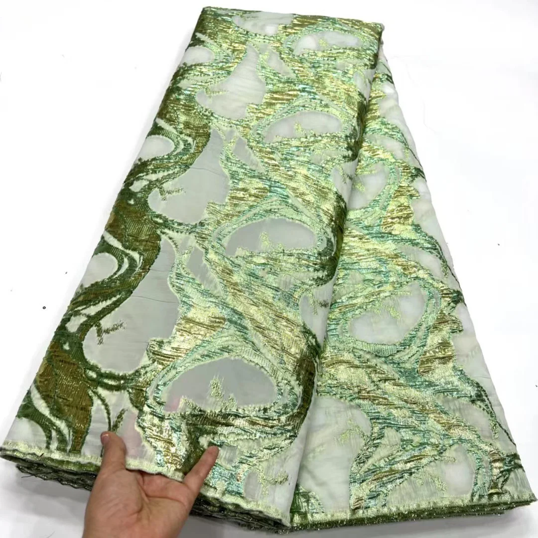 (5yards/pc) Lemon green African party lace newest Jacuard tulle lace fabric for dress 8 colors wholesales  JQHS030