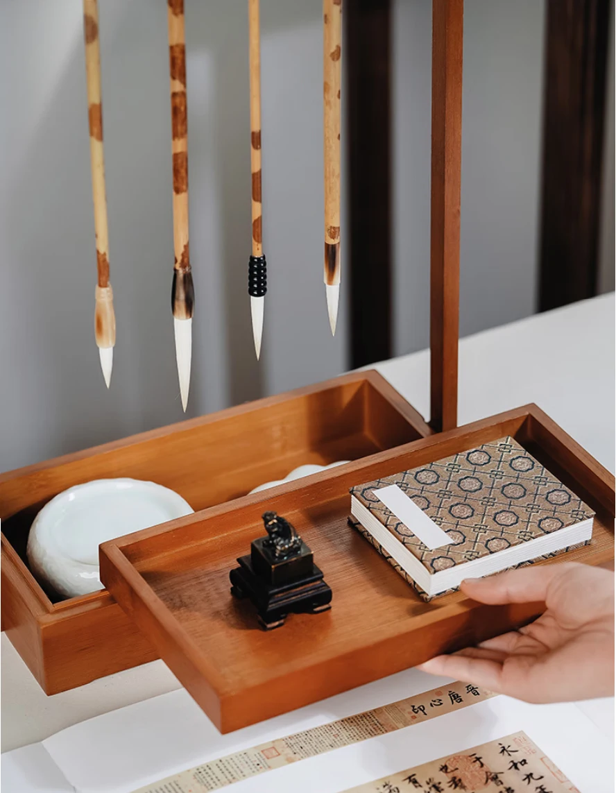 appendiabiti-per-pennelli-in-bambu-e-legno-a-2-livelli-poggiapennelli-e-ripiano-multifunzionale-set-per-calligrafia-e-pittura-organizer-da-scrivania