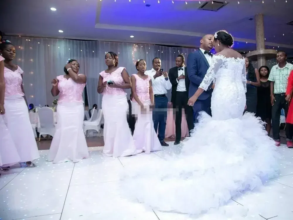 Personalizado luxuoso sereia vestido de noiva vestidos de casamento babados trem tule rendas miçangas feito sob encomenda noiva