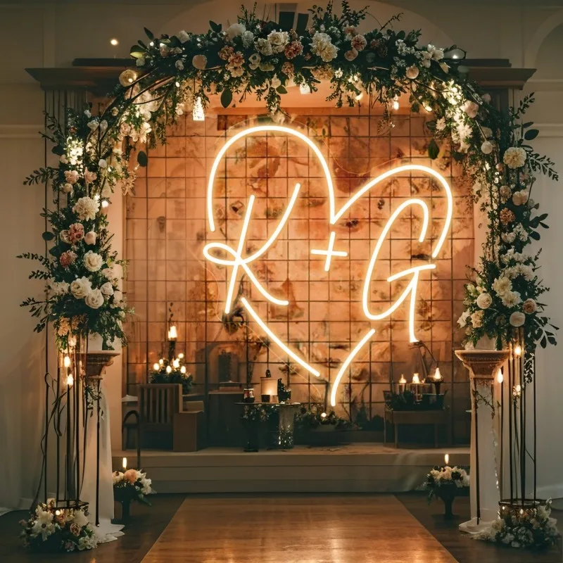 Custom Initials Heart LED Neon Sign, Personalized Name Neon Light For Wedding Party Backdrop Home Wall Decor, Gift For Couple