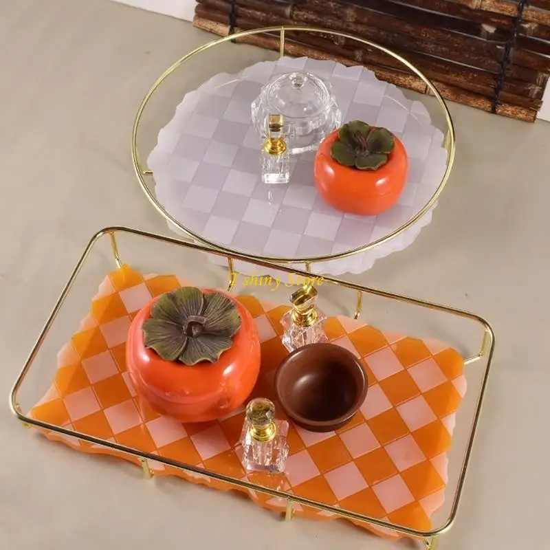 N58F Irregular Fruit Plate Checkerboard Table Silicone Mold Round Rectangle Tray