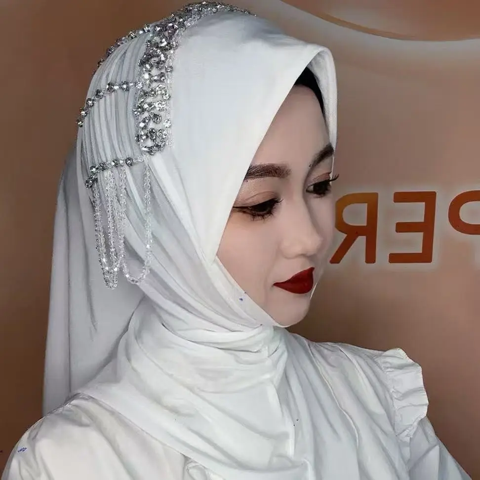 Pañuelo para la cabeza de África para mujer, bufanda extraíble de esponja de ala suave que combina con todo, cubierta para la cabeza de primavera, borla de diamantes, sombreros Hijab de lujo con cuentas para chica