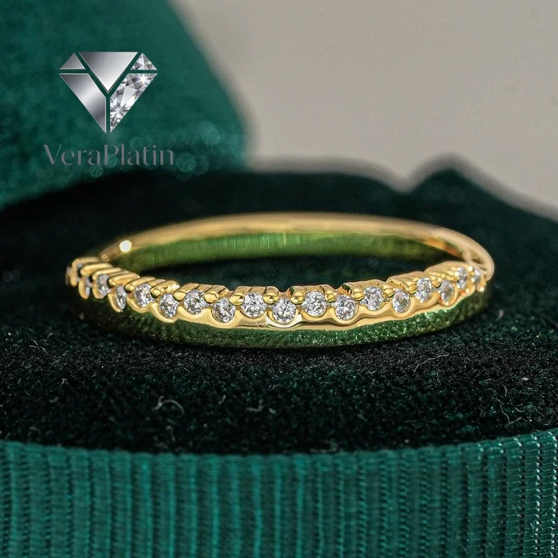 VeraPlatin	Girl Friend Valentine's Day 18K Gold Daughter Birthday Gift Rings 0.7CT Moissanite Diamond Wedding Band Women Engagem