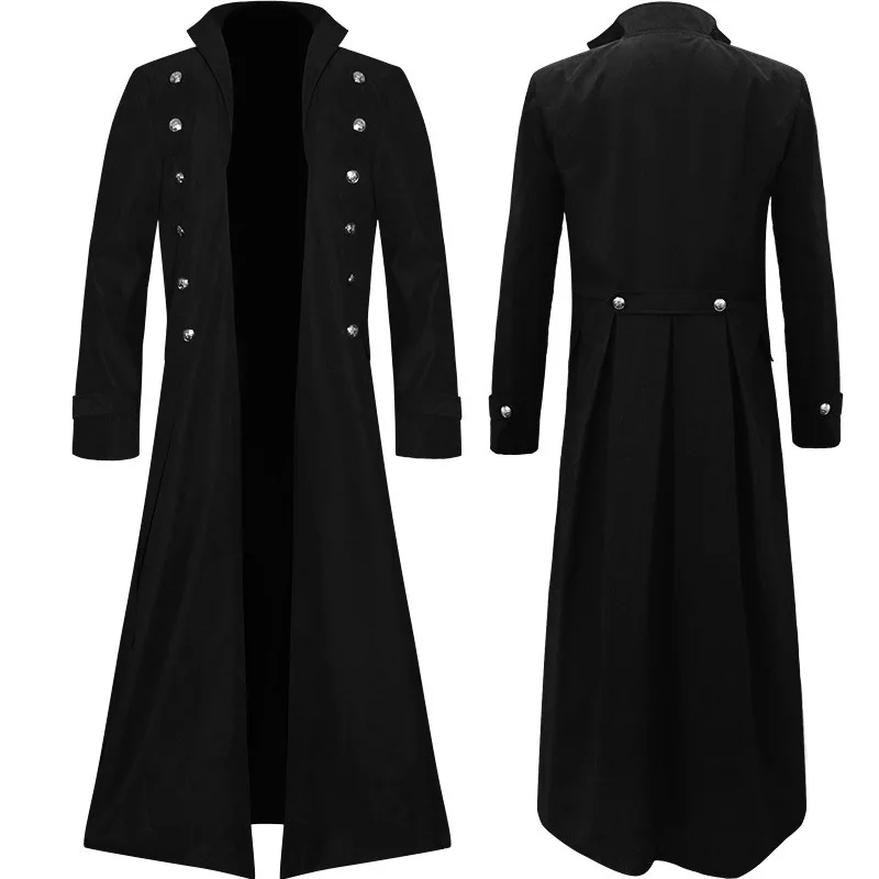 Mittelalterliches Piratenkostüm für Herren, Steampunk-Trenchcoat, Gothic-Smokingjacke, viktorianischer Karnevalsparty-Cosplay-Mantel – Detail 5