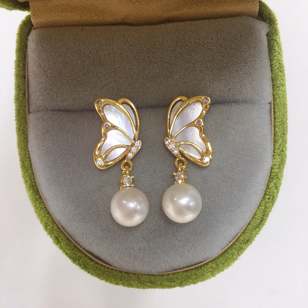 WT-MPE175 Exquisite Romantic Style Butterfly Shape Mother Of Pearl Earring For Women Daily Commuter Or Dating Decorated