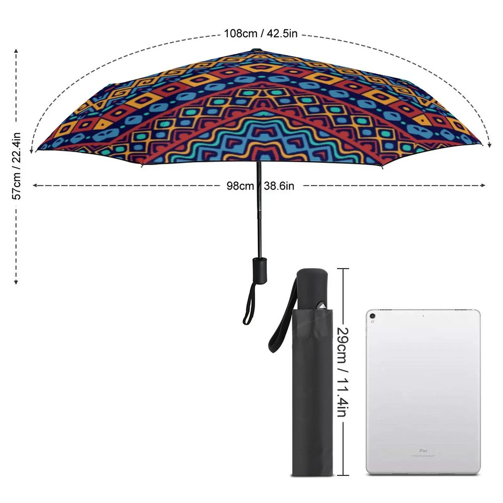 Imagem -02 - Guarda-chuva Automático de Dobras para Homens e Mulheres Proteção uv Cabolsa Preto Guarda-chuva Aparar Preto Aparar Tribal