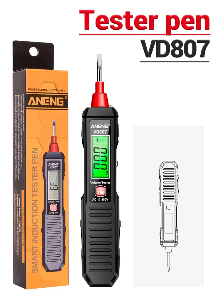 ANENG VD807 Ein-Wort-Induktionstester Tragbarer 50/60 Hz intelligenter elektrischer Stift NCV-Sensor AC 12-300 V berührungslose Drahtdetektor-Werkzeuge