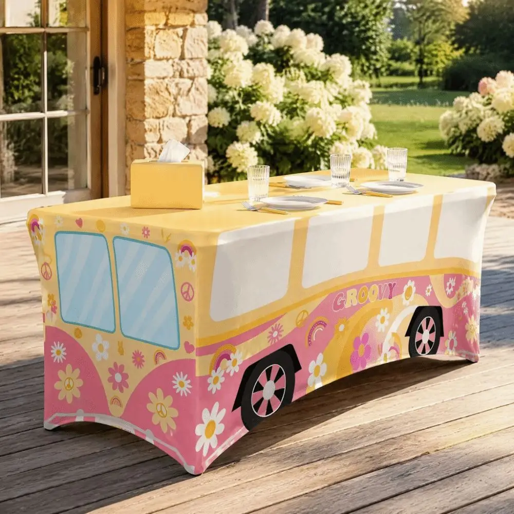 Cartoon School Bus Table Cover Elastic Multi-size All-inclusive Tablecloth Multicolor Rectangle Table Cloth Back To School