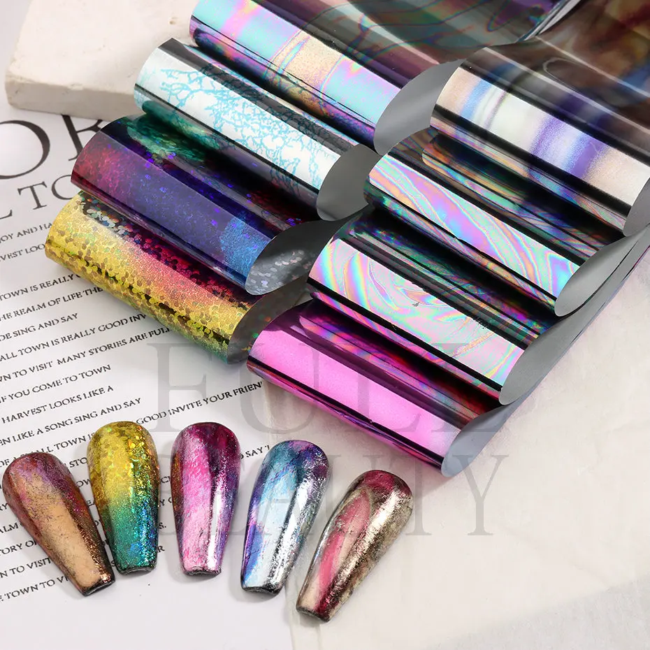 10pcs Chrome Holographic Nails Foils Stickers Metal Mirror Laser Design Transfer Sliders Manicure Starry Sky Paper decalcomanie # DXH04