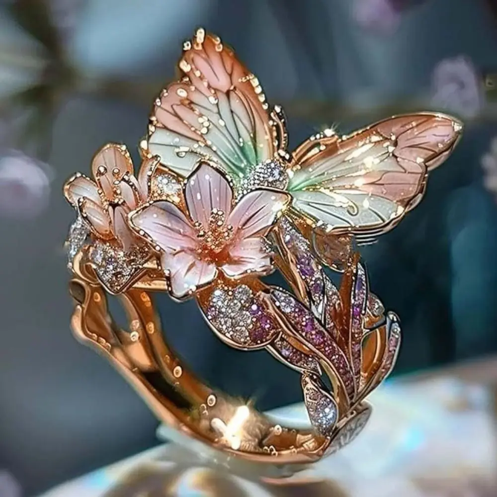 Fashion Butterfly Ring Crafts Gift Finger Decorations Non-fading Vintage Rings Jewelry Accessories