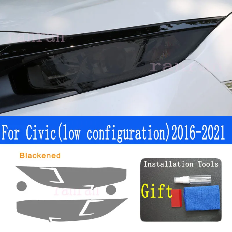 Car Headlight Protective Tint Film Smoke Black Transparent TPU Transparent Sticker For Honda Civic 10th 2016-2021 Accessories