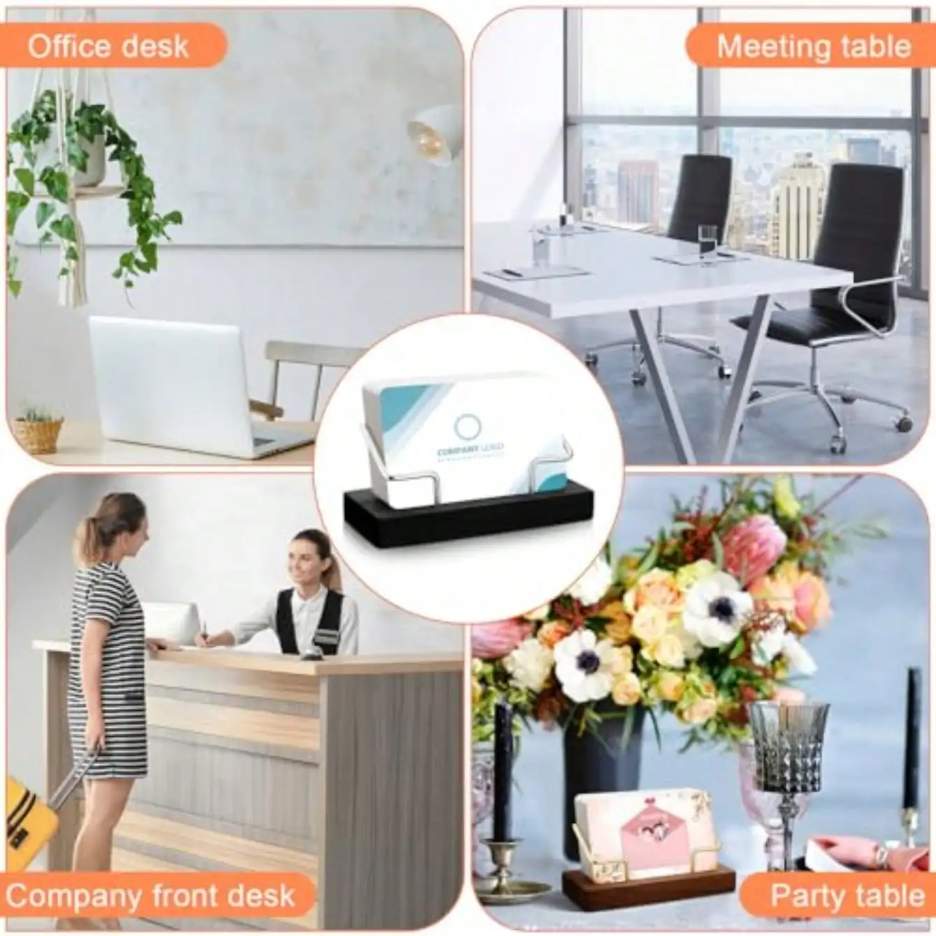 2 Pieces Wood Business Card Holder For Desk Wooden Business Card Display Stand Postcard Holder For Office Home Desktop Black, Silver image 6