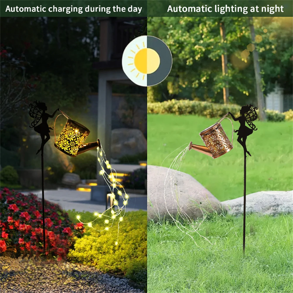 LED Fairy Solar Watering Can Light Hanging Kettle Lantern Light Outdoor Waterproof Outside Path Lawn Yard Garden Decoration Lamp