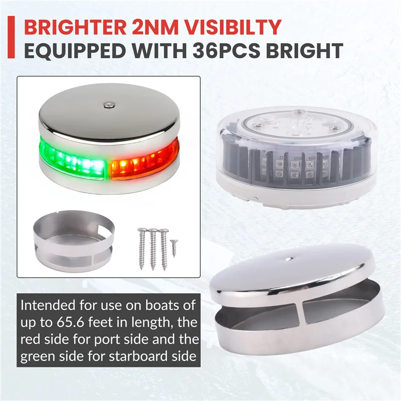 

Boat Light Bi-Color Bow Light LED Navigation Lights Red & Green Stainless Steel For Marine Boat Pontoon Yacht