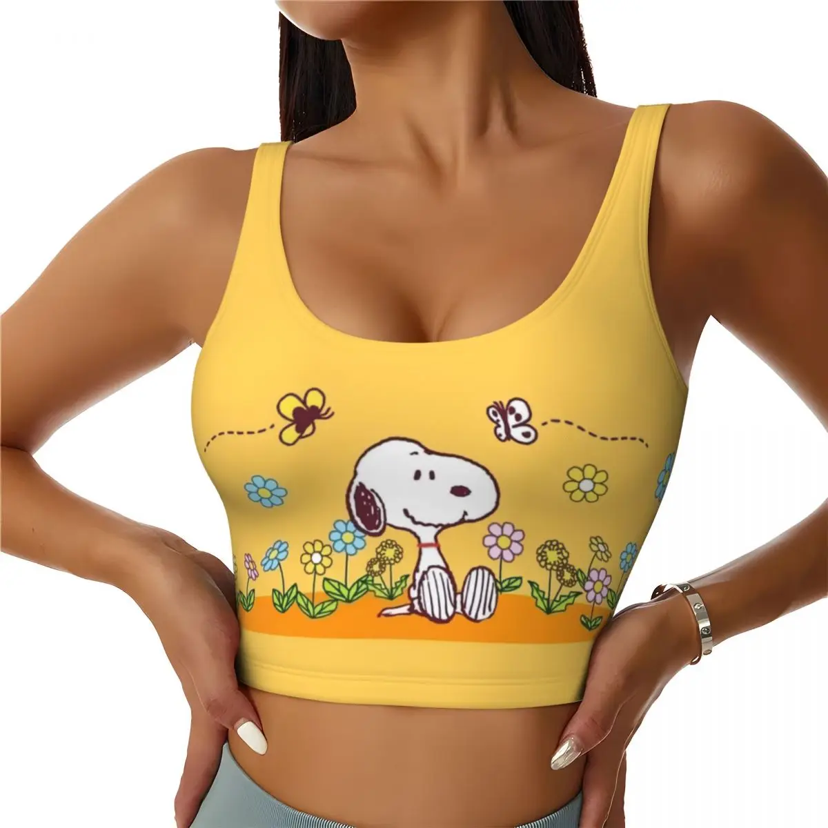 

Custom Snoopy Disney High Impact Sports Bras Women's Movie Seamless Workout Running Crop Tank Tops