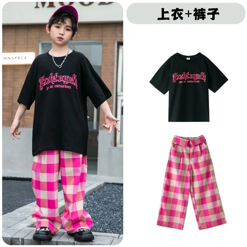 Hip Hop Mädchen Ernte Top Plaid Hosen Jungen lose T-Shirt Street Dance Kind Streetwear Teen süße Kleidung setzt Kinder Jazz Kostüme